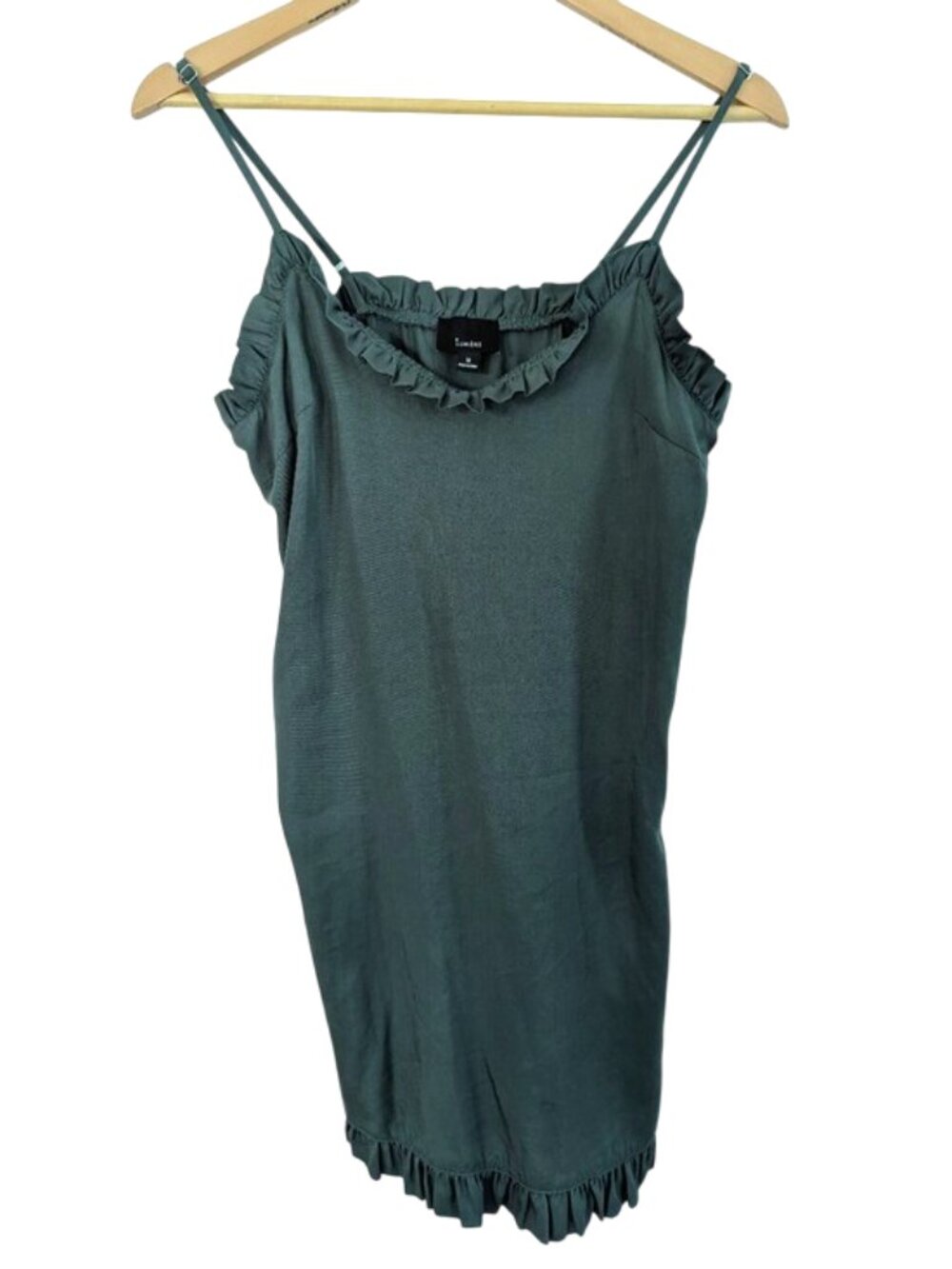 Lumiere Forest Green Ruffle-Trim Spaghetti Strap Mini Dress M